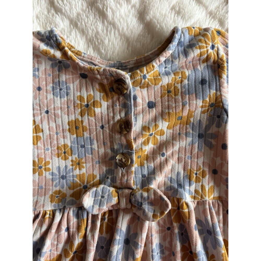 Little Lass Girls 2T Fit & Flare Floral Knit Cotton Dress Cap Sleeve Buttons - Picture 2 of 4